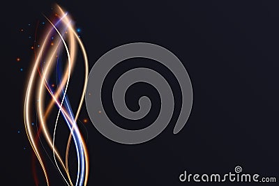 Luminous energy wavy lines, abstract light effect, glowing neon vertical stream waves Vector Illustration