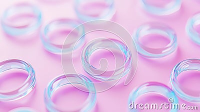 Luminous Floating Ring Patterns in Layered Holographic Style on Soft Surface Stock Photo
