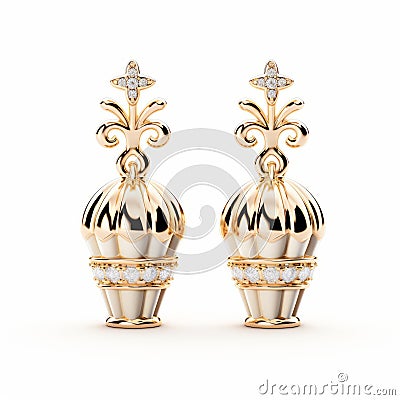 Luminous Gold Plated Earrings Inspired By Baroque Architecture Stock Photo