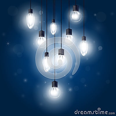 Luminous light bulbs hanging on cords - lamps Vector Illustration