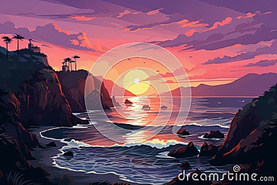 Luminous lighthouse seascape with guatemalan art influence in intricate pixel art style Stock Photo