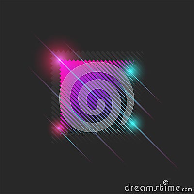 Luminous neon moving square 80s dance night club style with vibrant gradient glitch effect, cyber futuristic striped texture Vector Illustration