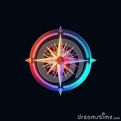 Luminous North A Vibrant Compass Icon With A Shining Arrow Pointing. Generative AI Stock Photo