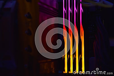 Luminous panel package of G.Skill ddr 5 trident z 5 rgb desktop memory on light background. Editorial Stock Photo