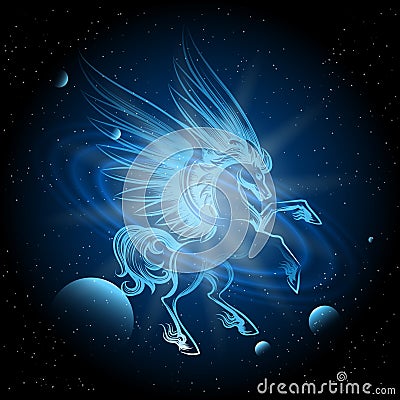 Luminous Pegasus in Space Vector Illustration