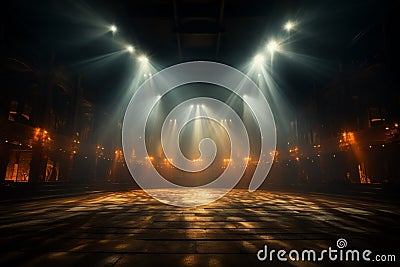 Luminous rays embrace empty stage, heralding prelude to captivating concert performance Stock Photo