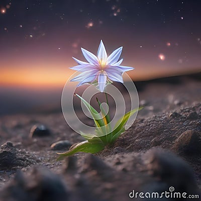 A luminous, sentient starflower, swaying to an unseen cosmic breeze on a distant asteroid1 Stock Photo