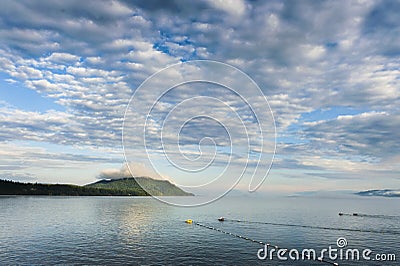 Lummi Mountain and Fishing Buoys Stock Photo