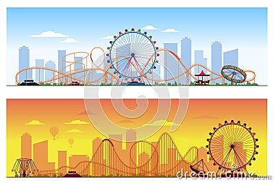 Luna park concept. Amusing entertainment amusement Vector Illustration