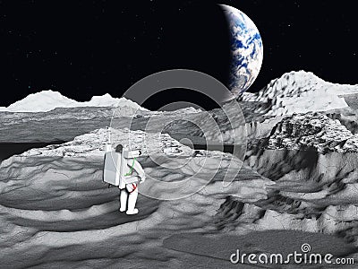 Lunar astronaut views earth Stock Photo