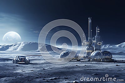 Lunar base, on the surface of the Moon. Generative AI Stock Photo