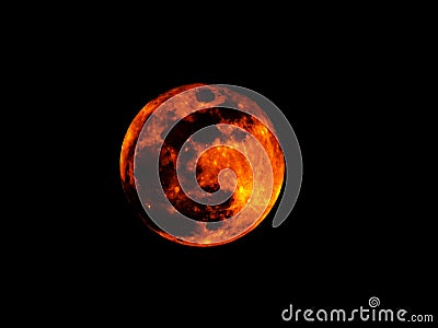 Lunar eclipse. Blood moon on black sky background. Super red full moon. Stock Photo