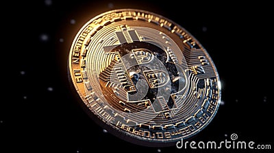 Lunar glow enhancing the majestic Bitcoin coin's radiance on the moon Stock Photo