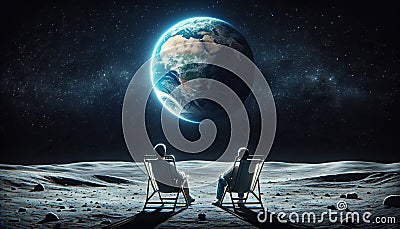 lunar lounging as earthrise captivates in cosmic silence Stock Photo