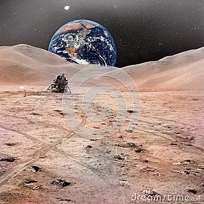 Lunar Module photographed against lunarscape Stock Photo