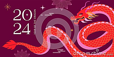 Lunar new year background, banner, Chinese New Year 2024 , Year of the Dragon. Traditional minimalist modern style Vector Illustration