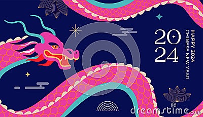 Lunar new year background, banner, Chinese New Year 2024 , Year of the Dragon. Traditional minimalist modern style Vector Illustration