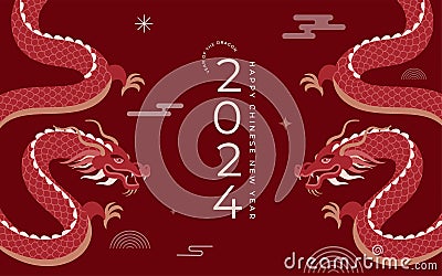 Lunar new year background, banner, Chinese New Year 2024 , Year of the Dragon. Traditional minimalist modern style Vector Illustration