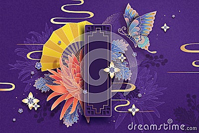 Lunar new year poster in purple Vector Illustration