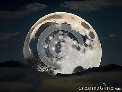 Lunar Radiance: Embrace the Enchanting Fullmoon Glow Stock Photo
