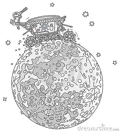 Lunar rover exploring the satellite Vector Illustration