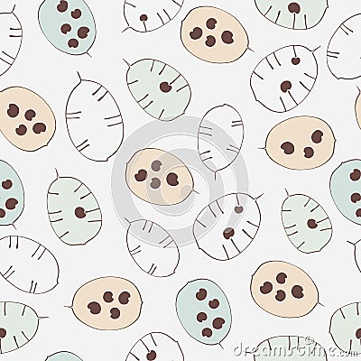 Lunaria Silver Dollar Plant Seamless Pattern in Pastel Tones on Grey Background Vector Illustration