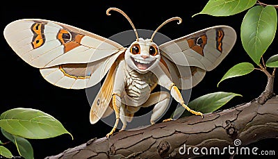 Lunate Zale Moth night nocturnal flight funny face Cartoon Illustration