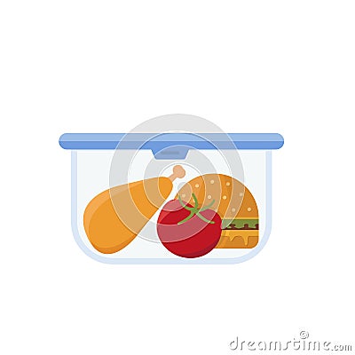 Lunch Box And Bag Vector. Healthy School Lunch Food For Kids, Student. Isolated Flat Cartoon Illustration Stock Photo