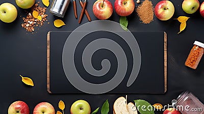 a lunch box brimming with organic treats, a water bottle, a rucksack, and neatly arranged stationery against a Stock Photo