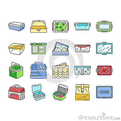 lunch box food school meal icons set vector Vector Illustration