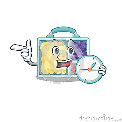 Lunch box isolated with with bring clock the mascot Vector Illustration