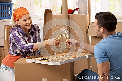 Lunch break at moving house Stock Photo
