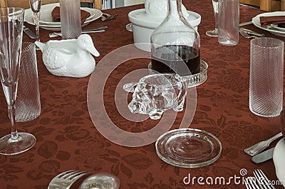 Lunch With Red Tablecloth Stock Photo