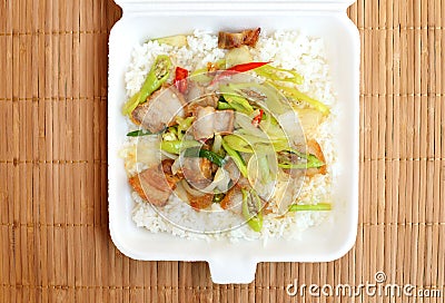 Lunch styrofoam box from fast food restaurant Stock Photo