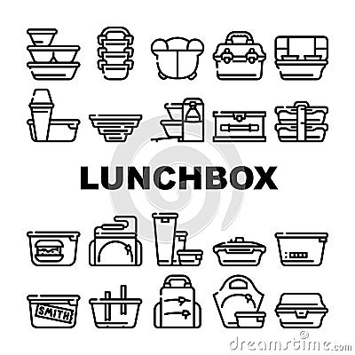 Lunchbox Dishware Collection Icons Set Vector Illustration Vector Illustration