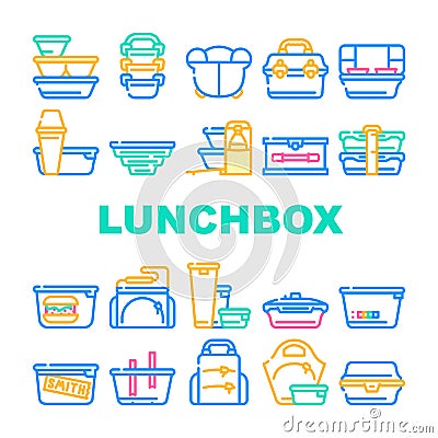 Lunchbox Dishware Collection Icons Set Vector Illustration Vector Illustration