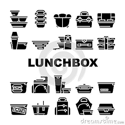 Lunchbox Dishware Collection Icons Set Vector Illustration Vector Illustration