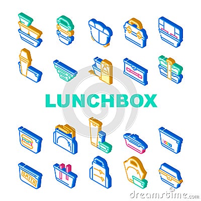 Lunchbox Dishware Collection Icons Set Vector Illustration Vector Illustration