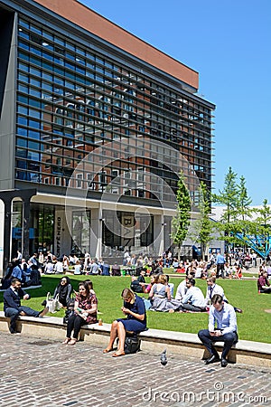 Lunchtime in Brindleyplace, Birmingham. Editorial Stock Photo