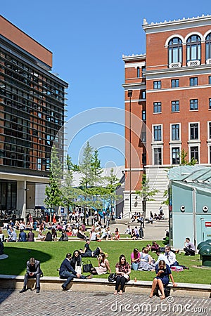 Lunchtime in Brindleyplace, Birmingham. Editorial Stock Photo