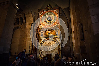 Lund - October 21, 2017: Famous clock inside the cathedral of Lund, Sweden Editorial Stock Photo