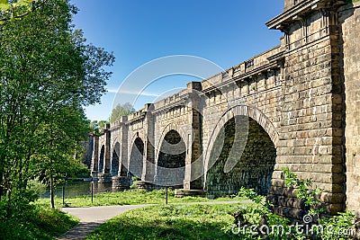 The Lune aqueduct, which carries the Lancaster canal over the River of the same name. Stock Photo