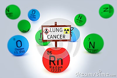 Lung cancer caused by radon chemical element Cartoon Illustration