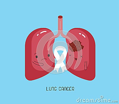 Lung cancer and ribbon, character of dental Vector Illustration