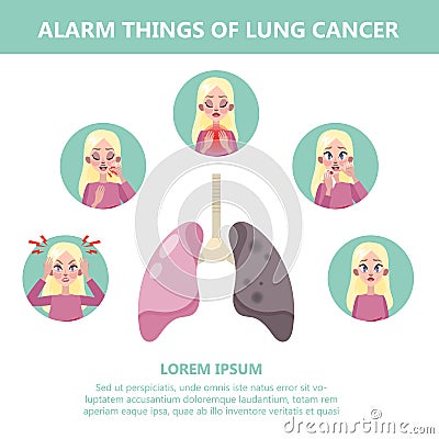 Lung cancer symptoms and signs. Respiratory disease. Vector Illustration