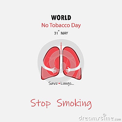 Lung cute cartoon character and Stop Smoking & Save Lungs vector Vector Illustration