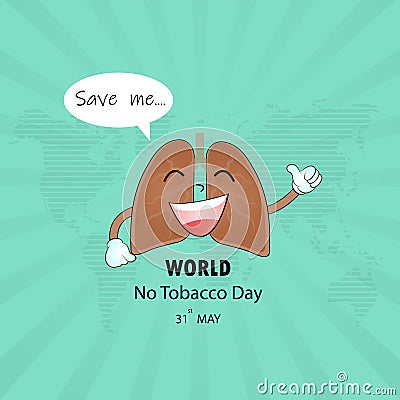 Lung cute cartoon character and Stop Smoking vector logo design Vector Illustration