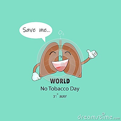 Lung cute cartoon character and Stop Smoking vector logo design Vector Illustration