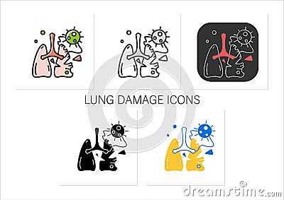 Lung damage icons set Vector Illustration