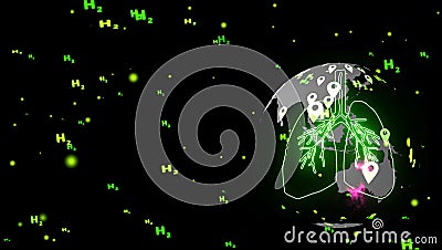 lung green digital animation and blood vessel with pink energy flow inside global south east asia and australia particle green Stock Photo